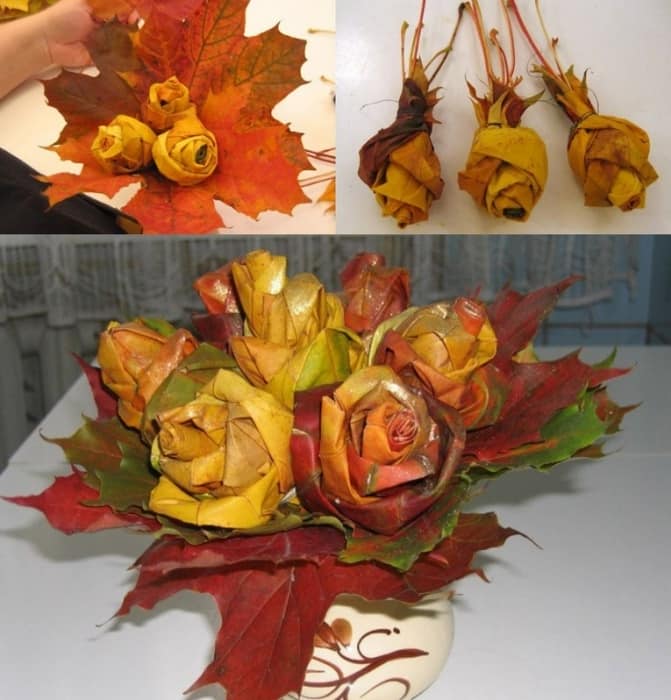 Как сделать розы из кленовых листьев: осенние поделки