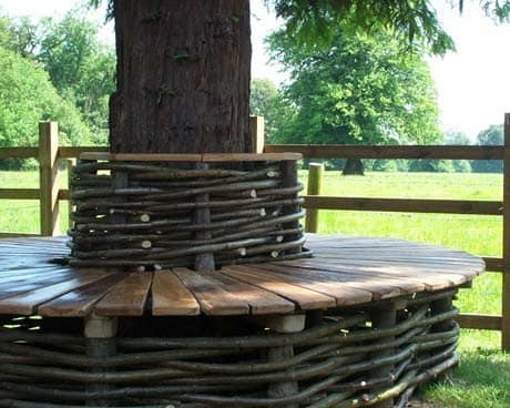 Фото плетеной скамейки вокруг дерева