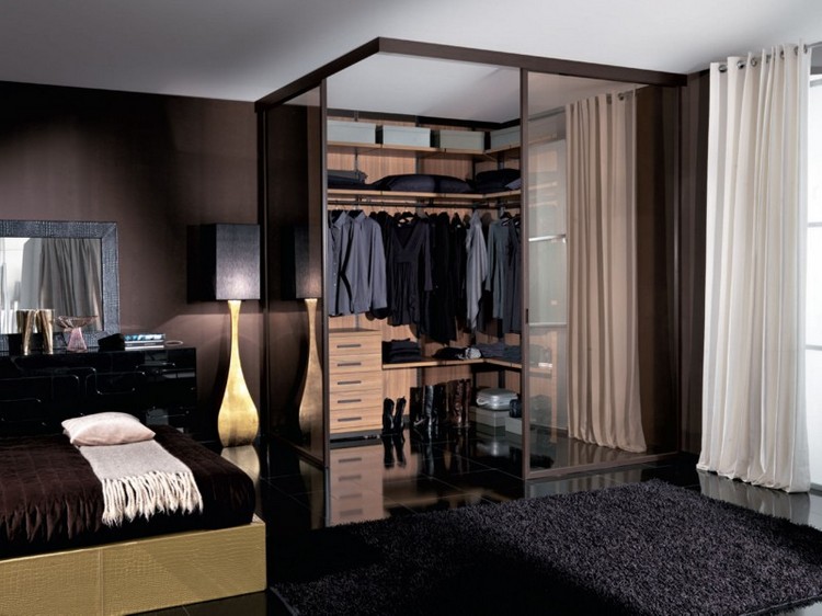 Дизайн проект гардеробной в темной спальне