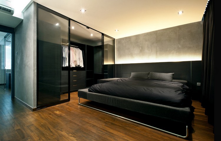 Спальня-гардеробная в черном цвете