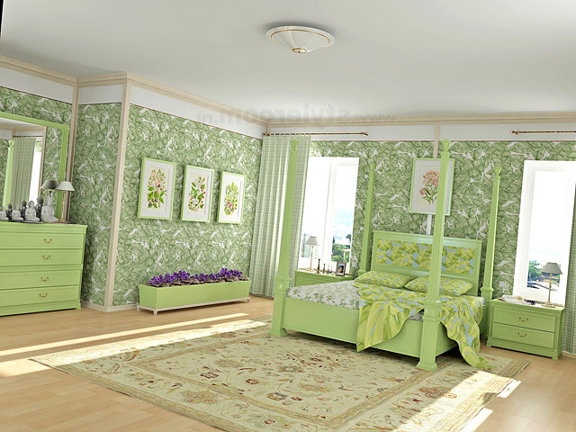 Светлые пастельные оттенки зеленого в спальне