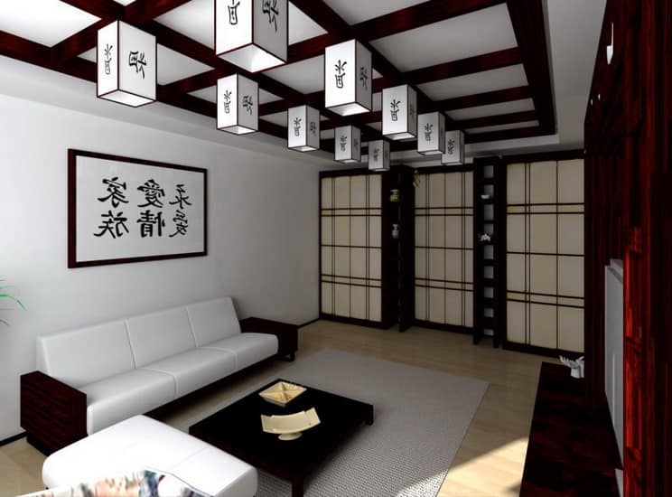 Гостиная с фонариками в японском стиле