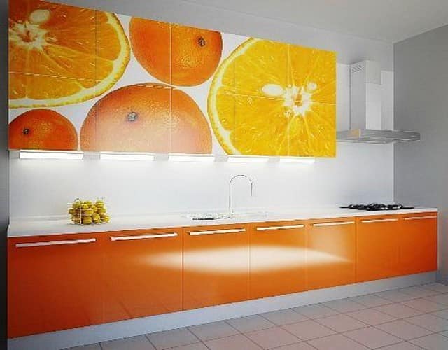 Бело-оранжевая апельсиновая кухня