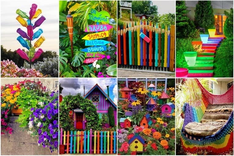 Радуга в саду: красим забор и стены дома, ставим яркие таблички, сажаем разноцветные цветы