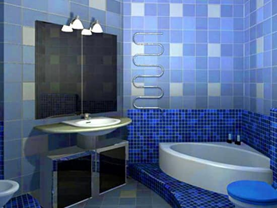 Изменение интерьера ванной в синих тонах с помощью света