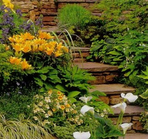 Цветы и декоративно-лиственные растения - прекрасное украшение для лестницы в пейзажном стиле
