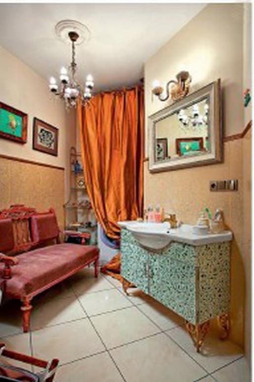 Интерьер ванной в винтажном стиле - побелка на потолке