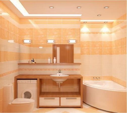 Освещение рабочей зоны и ванны в интерьере ванной