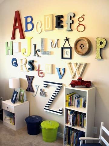 Алфавитный способ размещения букв в интерьере детской комнаты