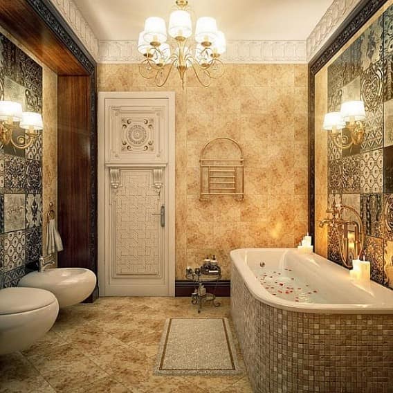 Золотой цвет в интерьере ванной комнаты