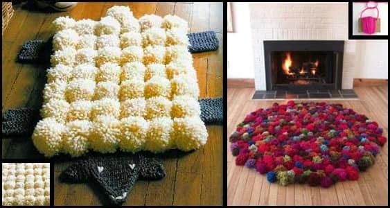 Плетеные коврики из помпонов