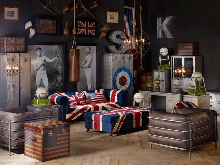 Кресла и диваны с британским флагом на фото интерьеров